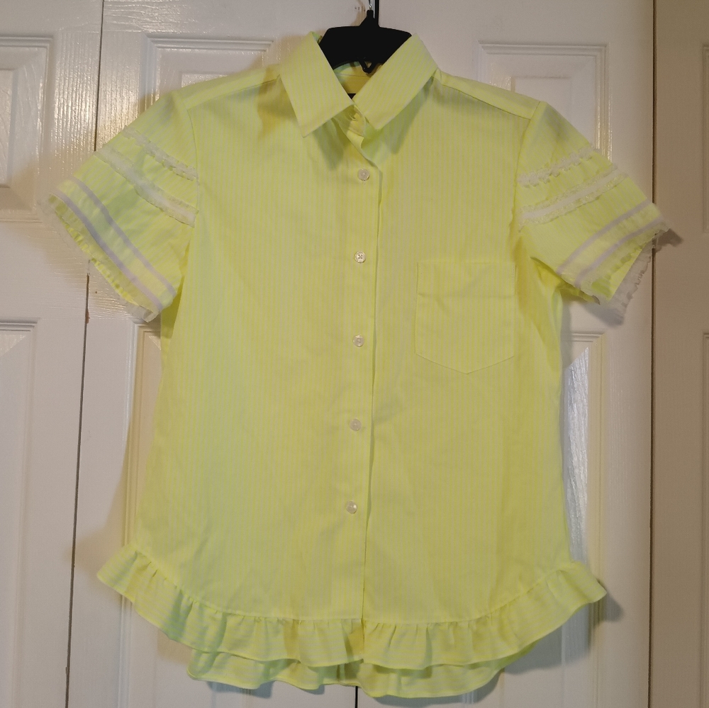 Harvey Faircloth Neon Yellow Striped Ruffle Top